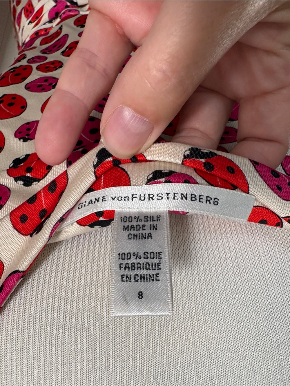 Diane Von Furstenberg 100% Silk Classic Wrap Midi Dress Ladybug Print 8 - Picture 2 of 11